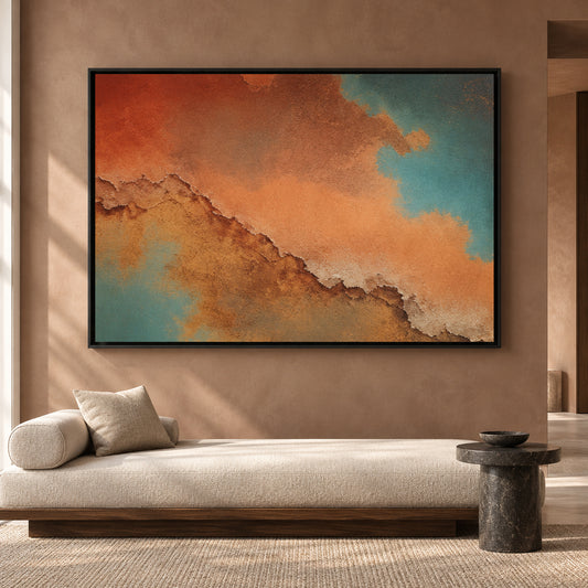 Terracotta and Teal Abstract Canvas Art with Earthy Texture