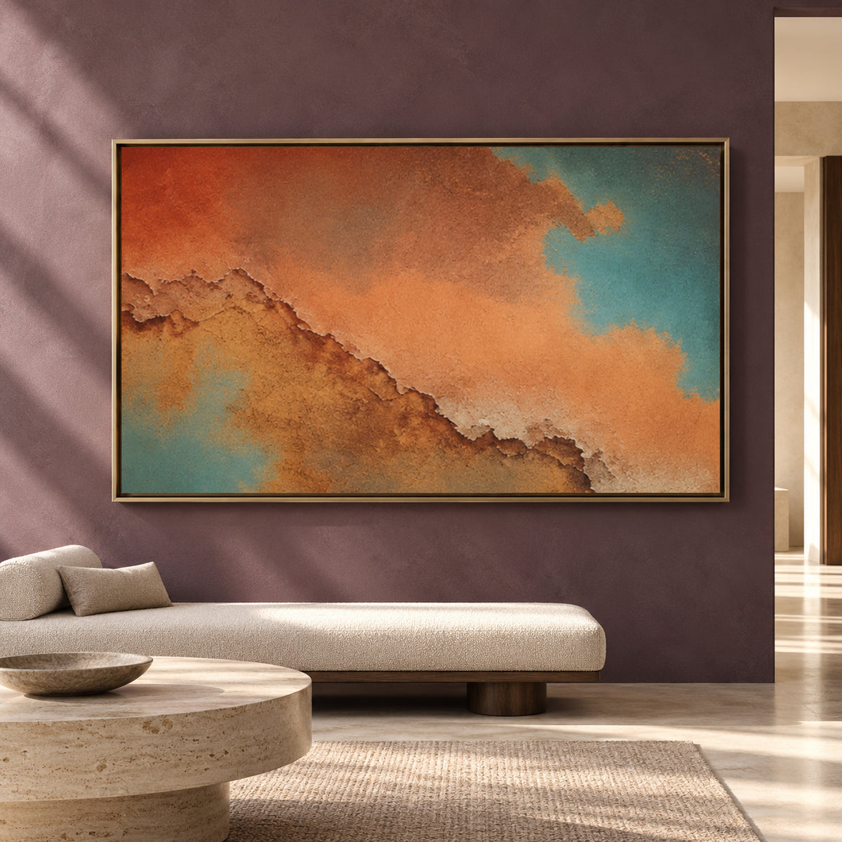 Terracotta and Teal Abstract Canvas Art with Earthy Texture