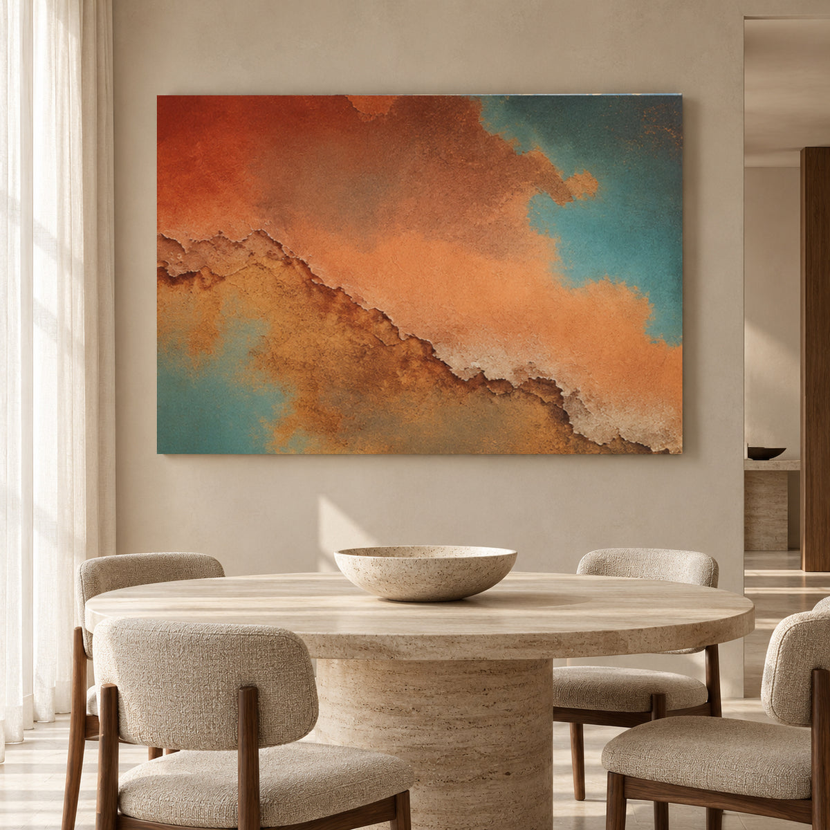 Terracotta and Teal Abstract Canvas Art with Earthy Texture