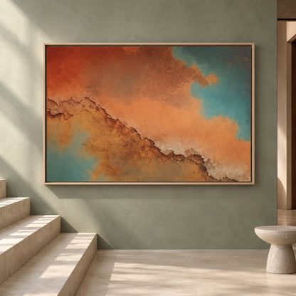 Terracotta and Teal Abstract Canvas Art with Earthy Texture
