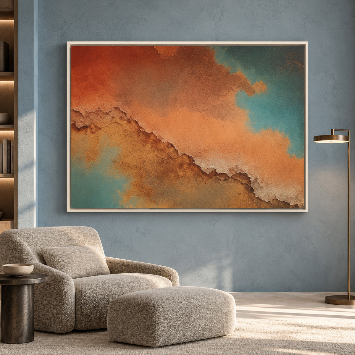 Terracotta and Teal Abstract Canvas Art with Earthy Texture