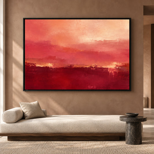 Crimson Sunset Abstract Canvas Art Modern Red Wall Painting