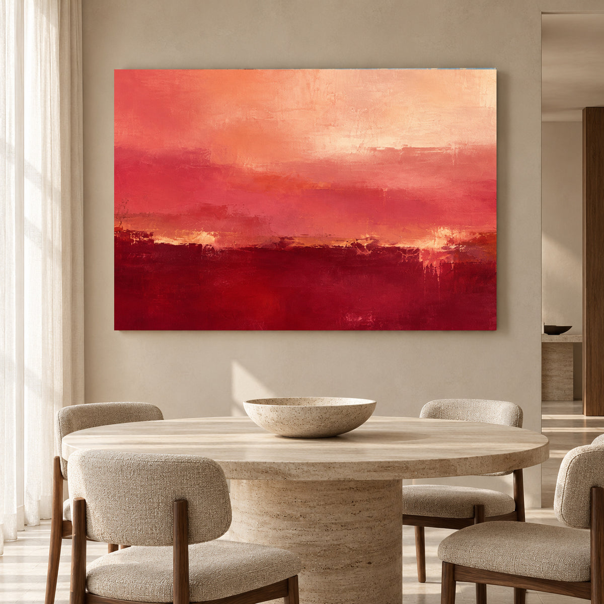 Crimson Sunset Abstract Canvas Art Modern Red Wall Painting