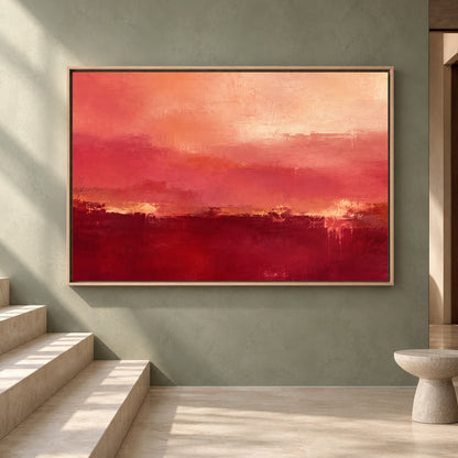 Crimson Sunset Abstract Canvas Art Modern Red Wall Painting