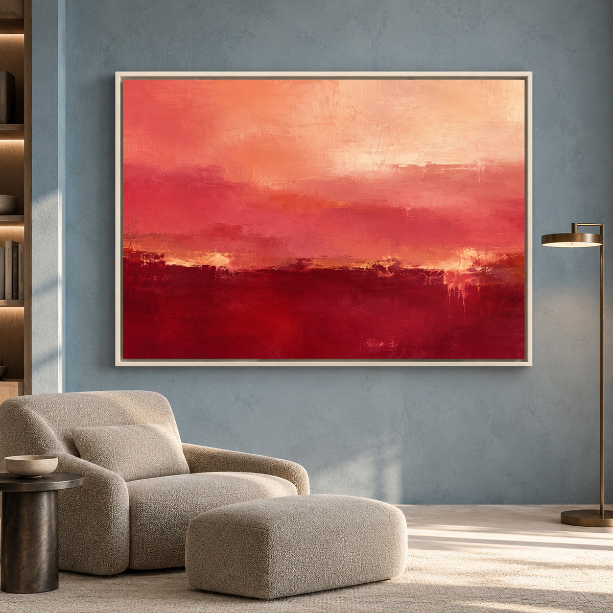 Crimson Sunset Abstract Canvas Art Modern Red Wall Painting