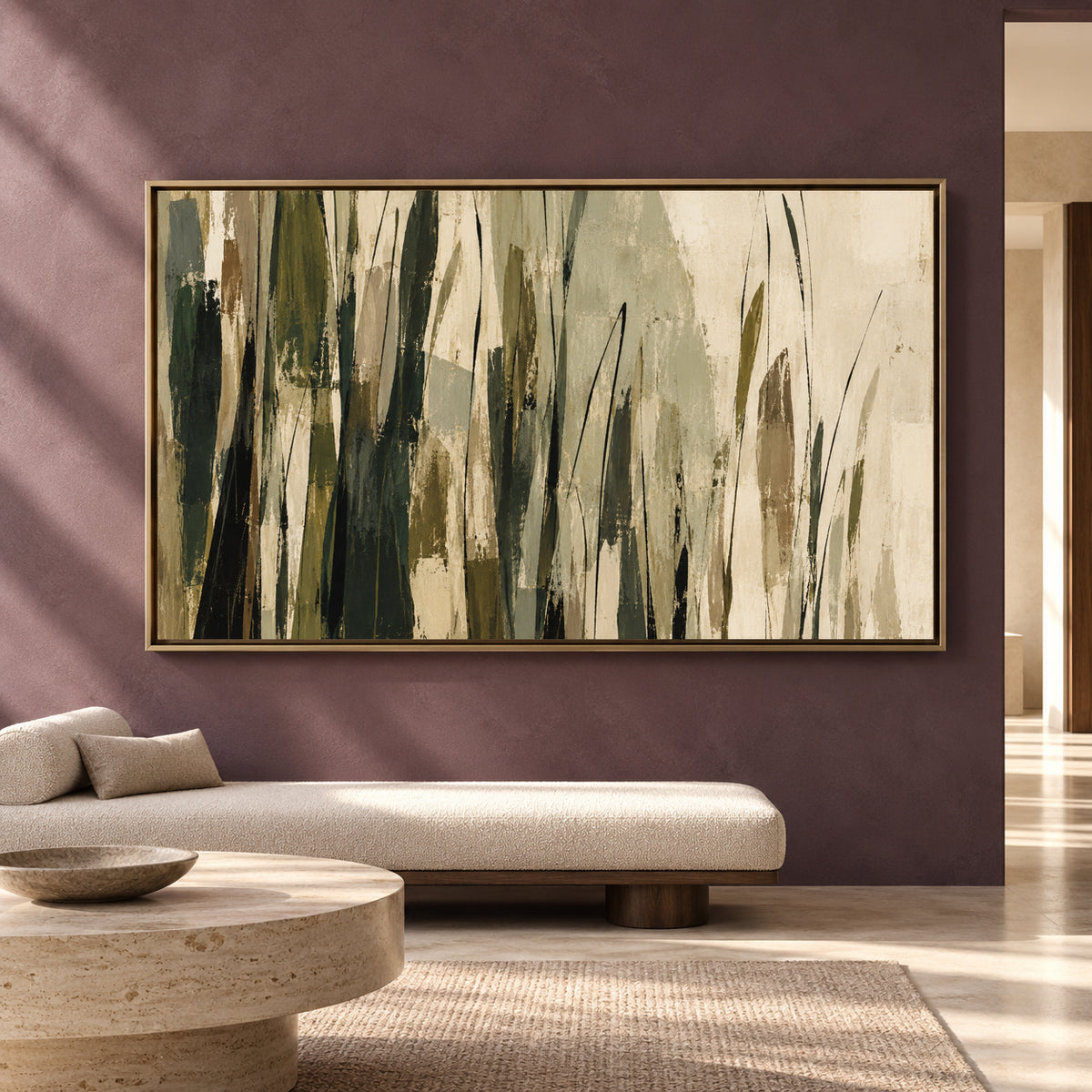 Olive Green Botanical Abstract Canvas Art Modern Wall Decor