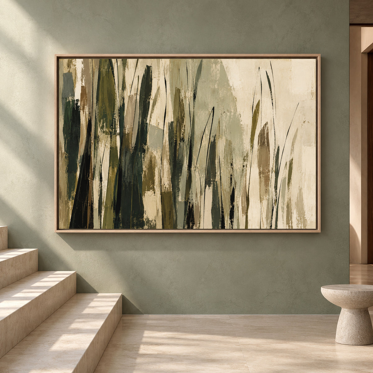 Olive Green Botanical Abstract Canvas Art Modern Wall Decor