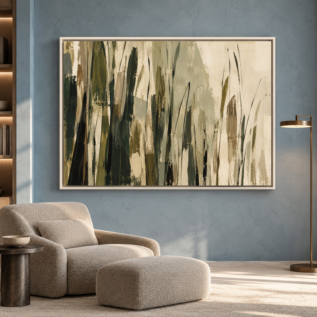 Olive Green Botanical Abstract Canvas Art Modern Wall Decor