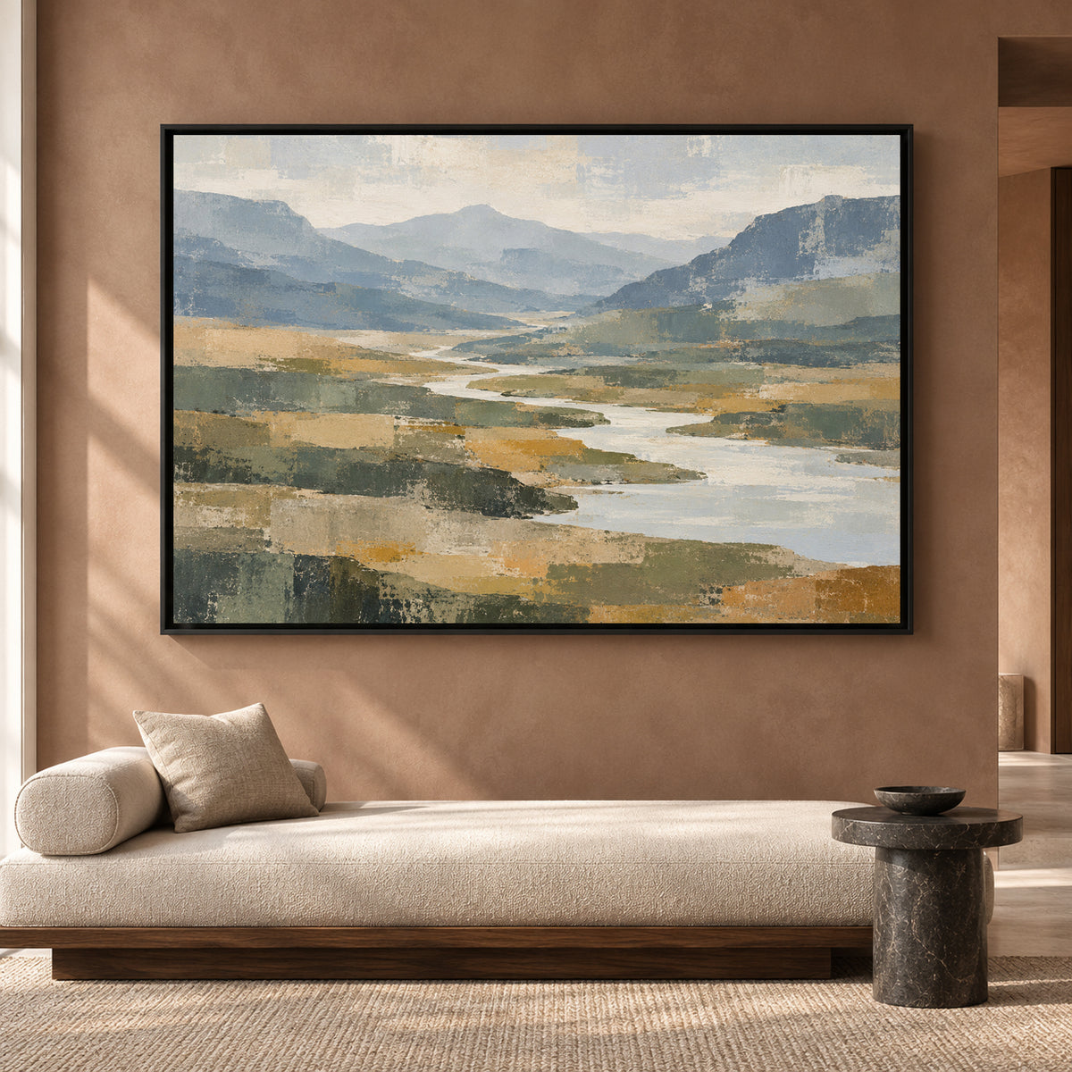 Mountain River Landscape Canvas Art Serene Nature Wall Painting