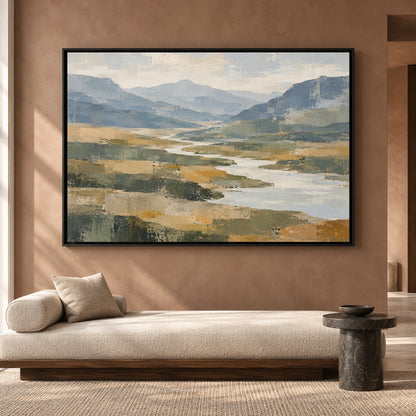 Mountain River Landscape Canvas Art Serene Nature Wall Painting