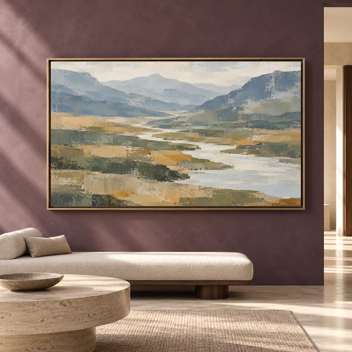 Mountain River Landscape Canvas Art Serene Nature Wall Painting
