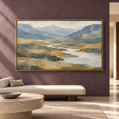Mountain River Landscape Canvas Art Serene Nature Wall Painting