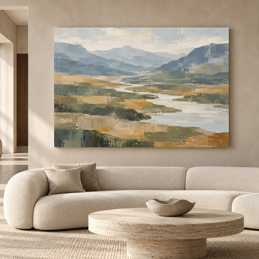 Mountain River Landscape Canvas Art Serene Nature Wall Painting
