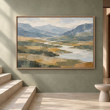 Mountain River Landscape Canvas Art Serene Nature Wall Painting