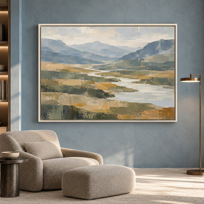 Mountain River Landscape Canvas Art Serene Nature Wall Painting