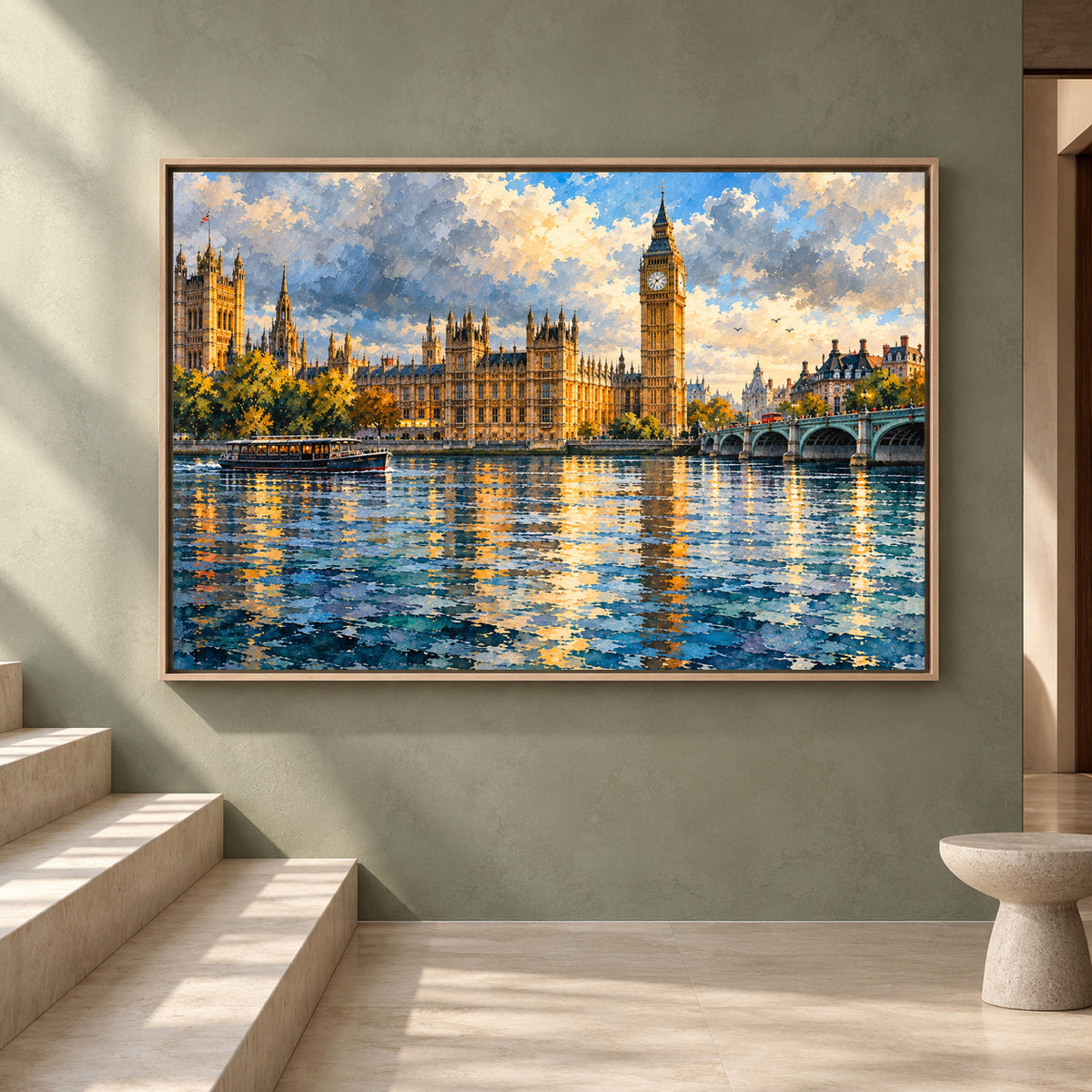 Big Ben London Canvas Art Thames Cityscape Painting
