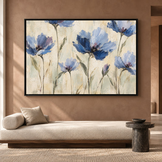 Blue Wildflower Canvas Art Modern Floral Wall Painting
