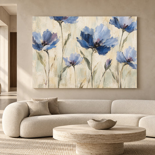 Blue Wildflower Canvas Art Modern Floral Wall Painting