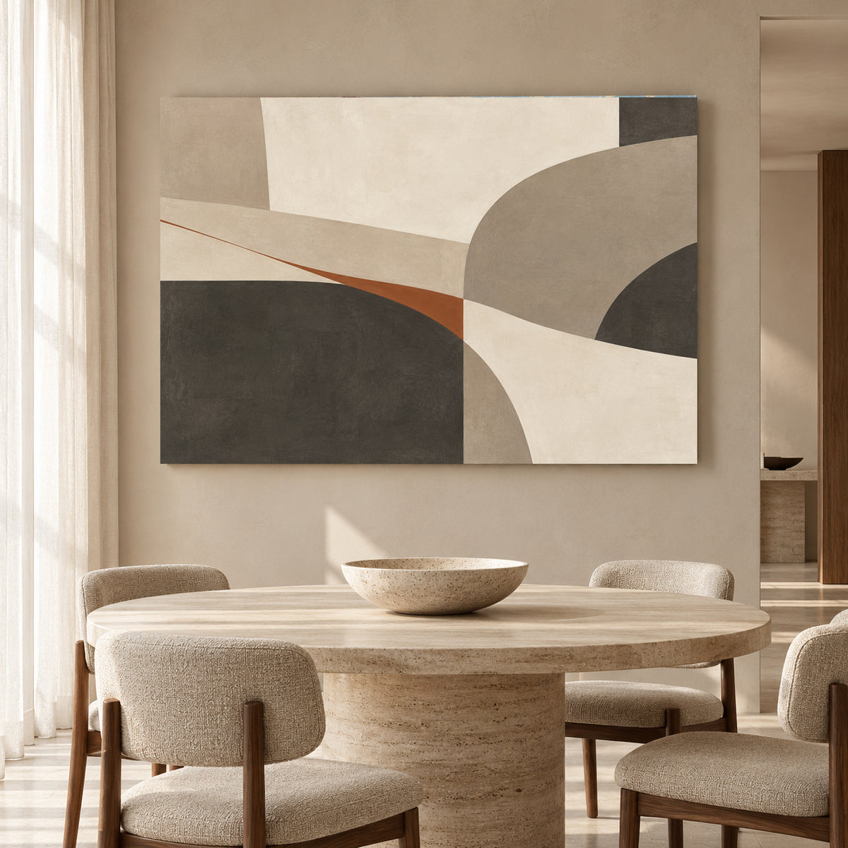 Neutral Geometric Abstract Canvas Art for Modern Interiors