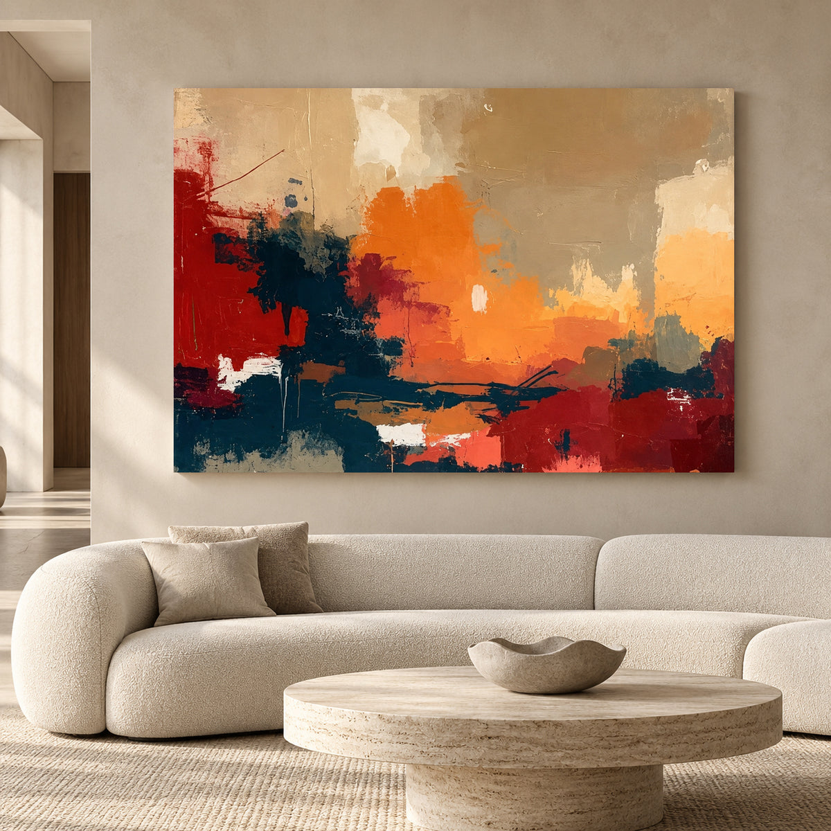 Bold Abstract Canvas Art Orange Red Navy Contemporary Painting