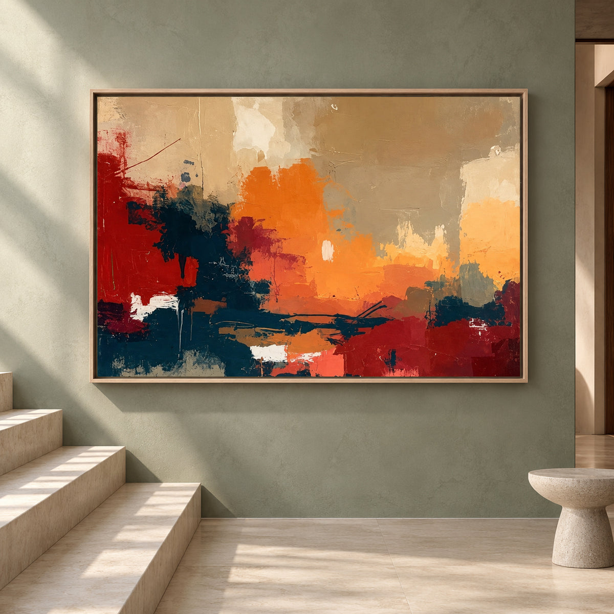 Bold Abstract Canvas Art Orange Red Navy Contemporary Painting