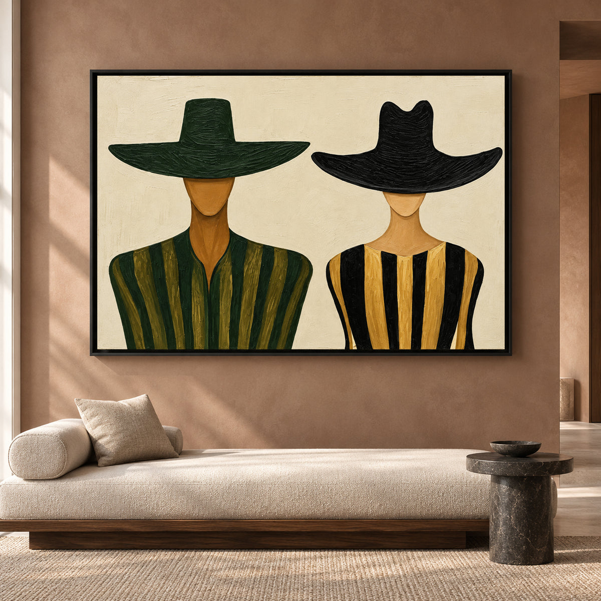 Fashion Figure Canvas Art Black Gold Green Modern Wall Decor