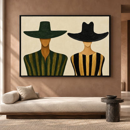 Fashion Figure Canvas Art Black Gold Green Modern Wall Decor
