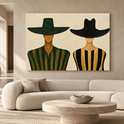 Fashion Figure Canvas Art Black Gold Green Modern Wall Decor