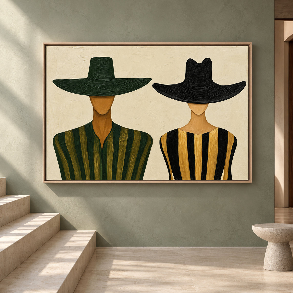 Fashion Figure Canvas Art Black Gold Green Modern Wall Decor