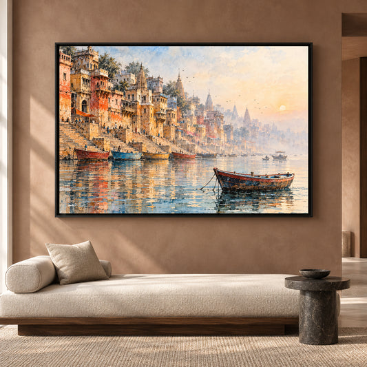 Varanasi Ghats Canvas Art Indian River Cityscape Wall Decor