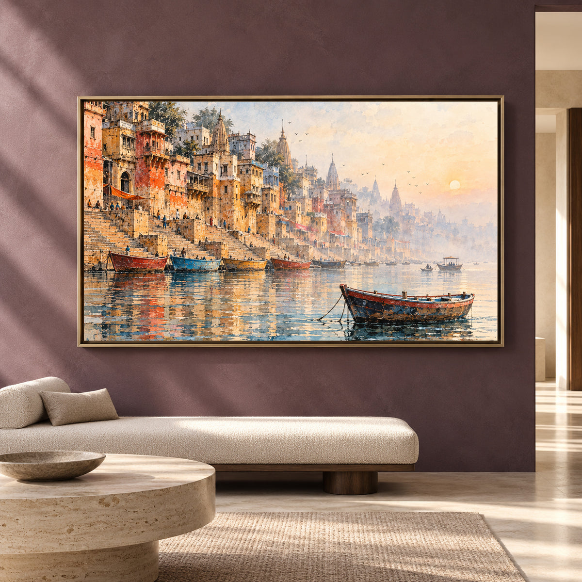 Varanasi Ghats Canvas Art Indian River Cityscape Wall Decor