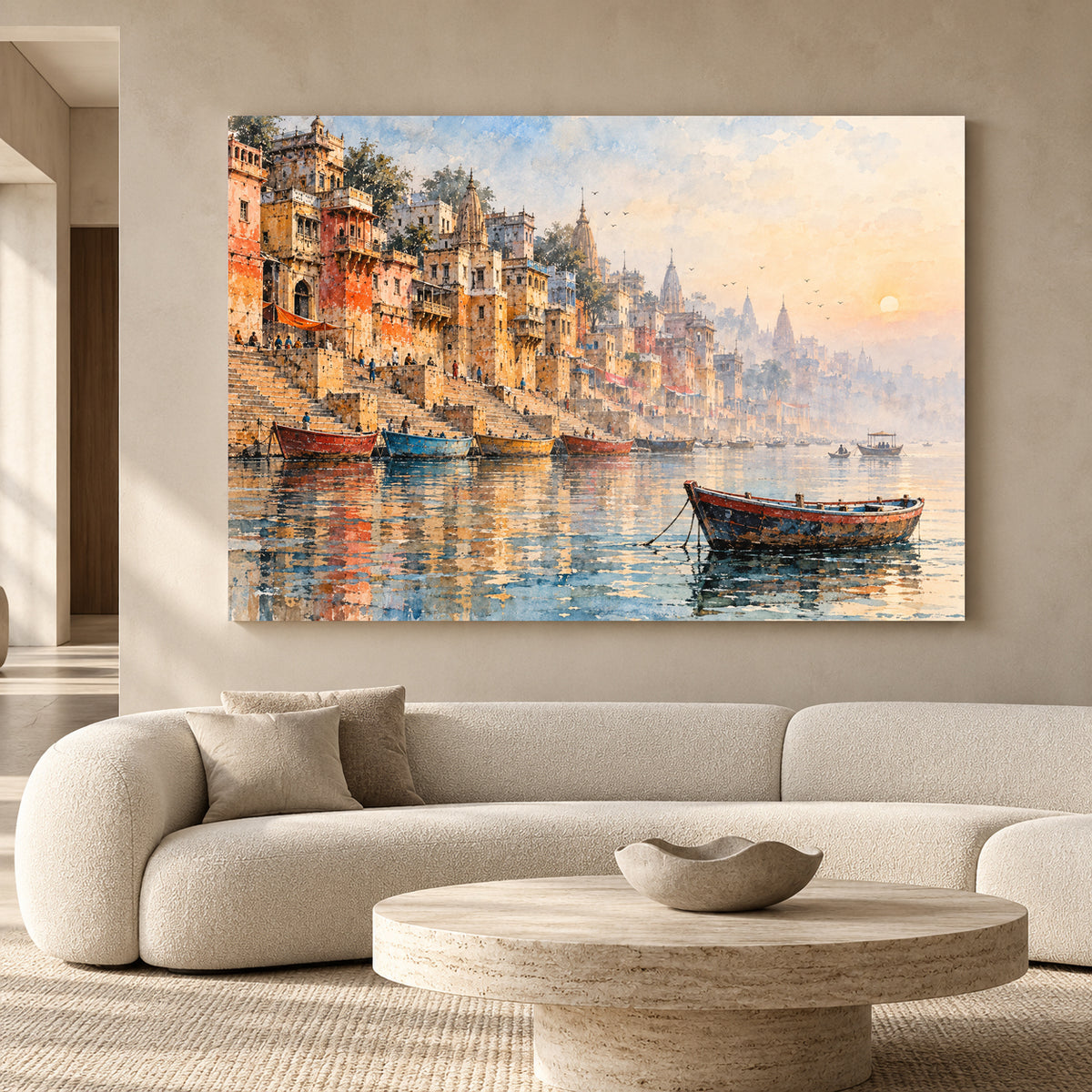 Varanasi Ghats Canvas Art Indian River Cityscape Wall Decor