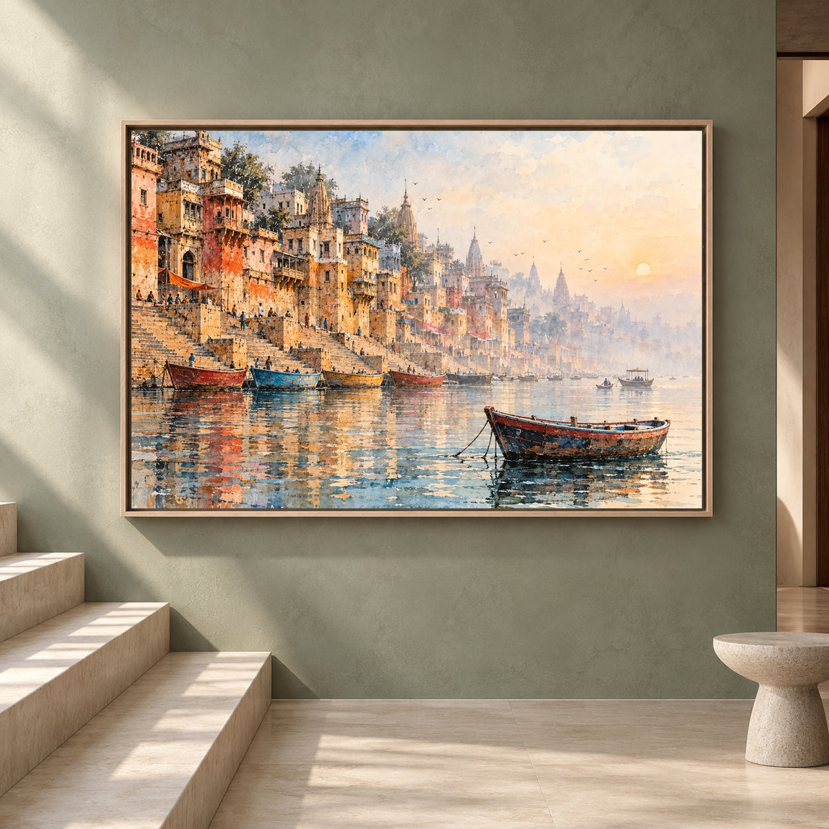 Varanasi Ghats Canvas Art Indian River Cityscape Wall Decor