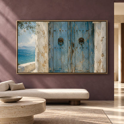 Mediterranean Blue Door Canvas Art Coastal Wall Decor
