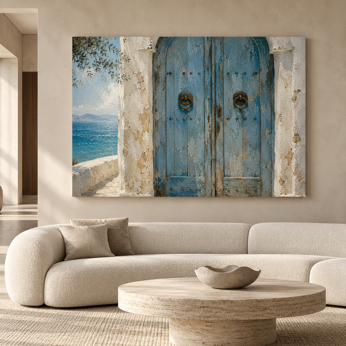 Mediterranean Blue Door Canvas Art Coastal Wall Decor