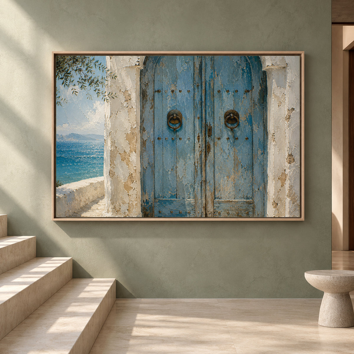 Mediterranean Blue Door Canvas Art Coastal Wall Decor