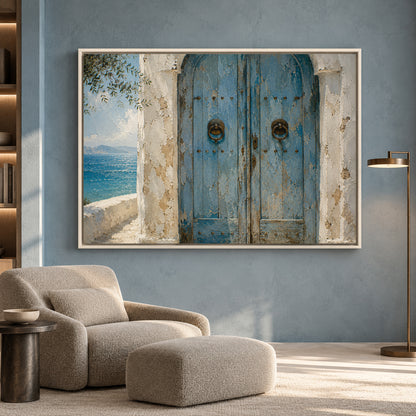 Mediterranean Blue Door Canvas Art Coastal Wall Decor