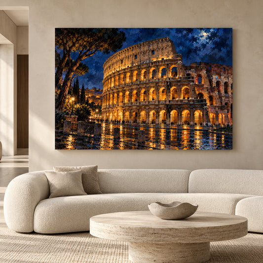 Colosseum Rome at Night Canvas Wall Art Italian Cityscape Painting