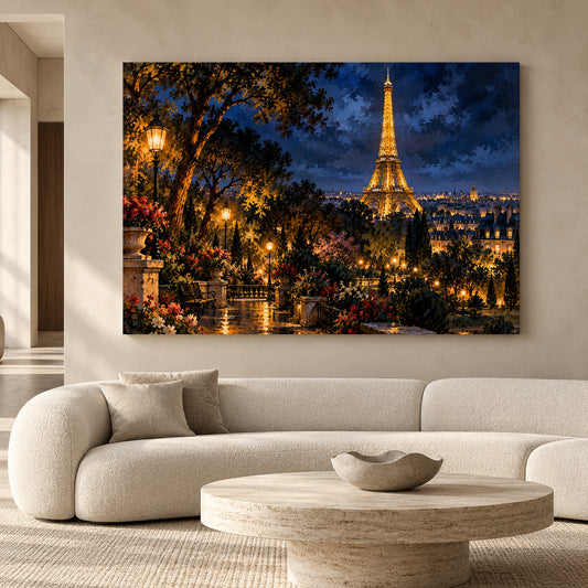 Eiffel Tower at Night Canvas Wall Art Romantic Paris Cityscape