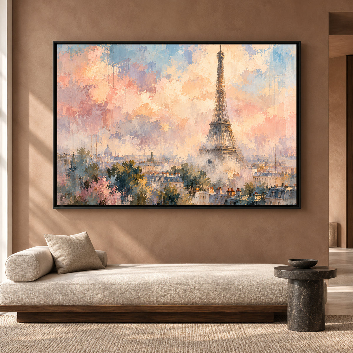 Dreamy Eiffel Tower Canvas Wall Art Pastel Paris Cityscape Painting
