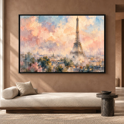 Dreamy Eiffel Tower Canvas Wall Art Pastel Paris Cityscape Painting