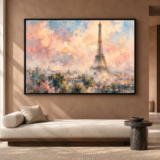 Dreamy Eiffel Tower Canvas Wall Art Pastel Paris Cityscape Painting