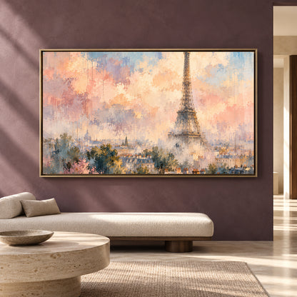 Dreamy Eiffel Tower Canvas Wall Art Pastel Paris Cityscape Painting