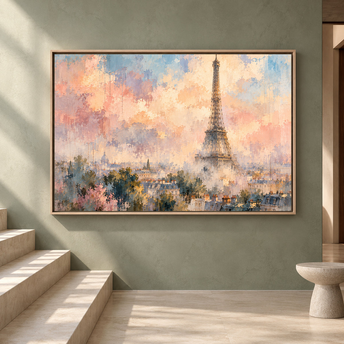 Dreamy Eiffel Tower Canvas Wall Art Pastel Paris Cityscape Painting