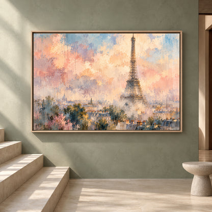 Dreamy Eiffel Tower Canvas Wall Art Pastel Paris Cityscape Painting