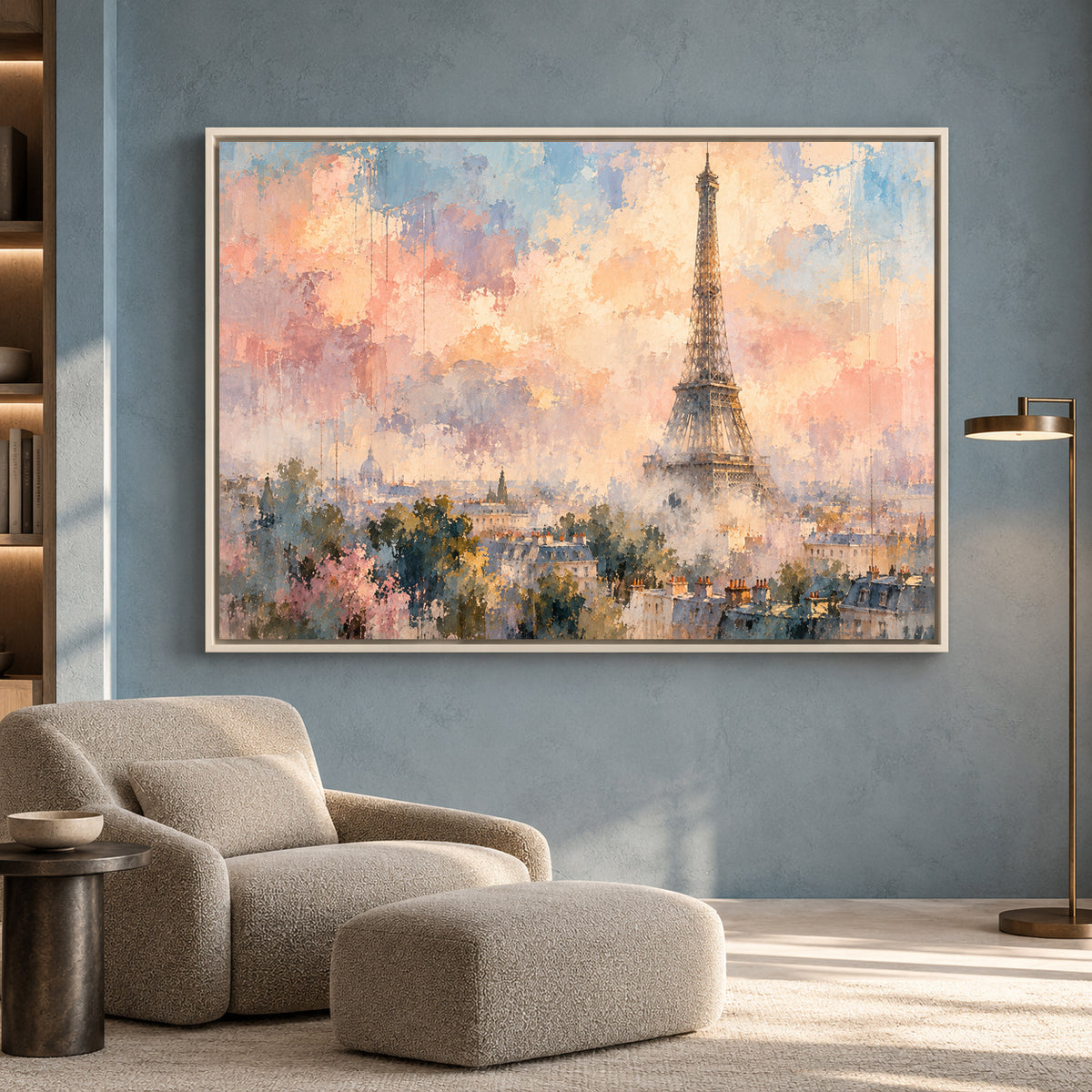 Dreamy Eiffel Tower Canvas Wall Art Pastel Paris Cityscape Painting