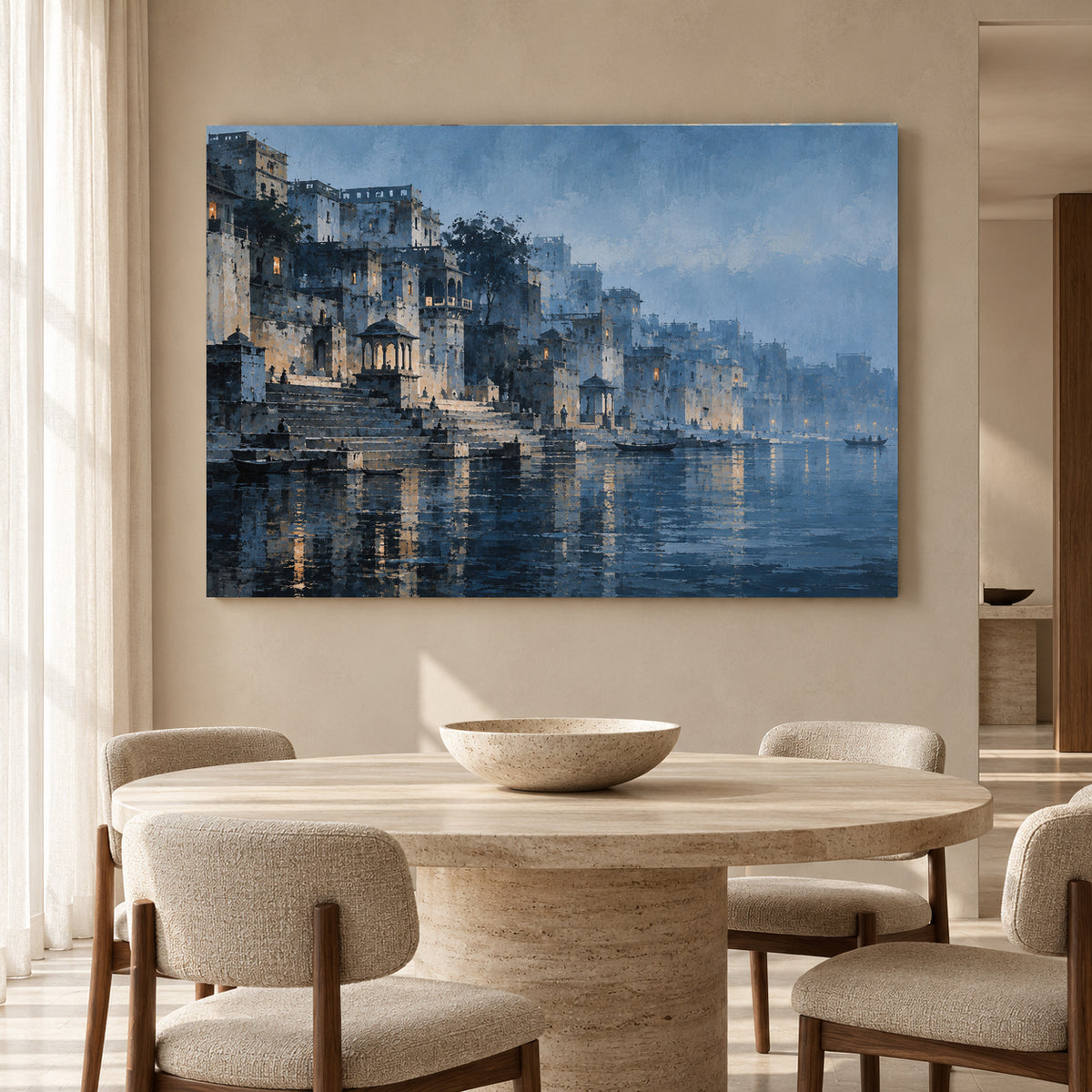 Mystical Banaras Ghats Canvas Wall Art Blue Varanasi Landscape