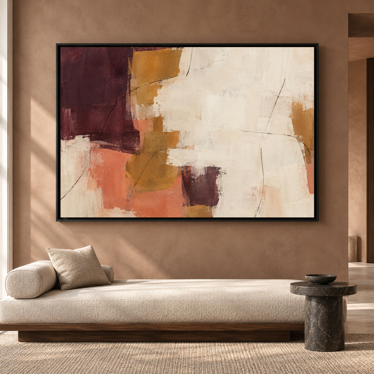 Burgundy and Terracotta Abstract Canvas Wall Art Modern Painting