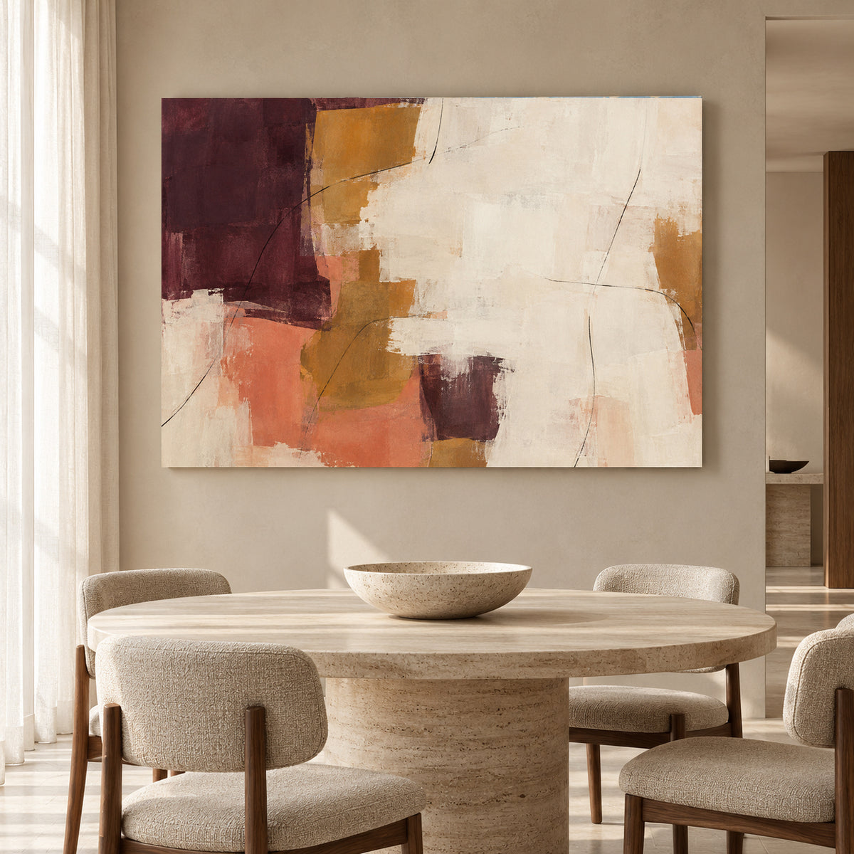 Burgundy and Terracotta Abstract Canvas Wall Art Modern Painting