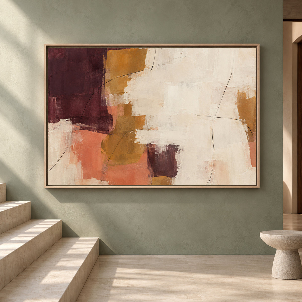 Burgundy and Terracotta Abstract Canvas Wall Art Modern Painting